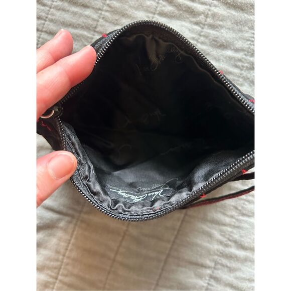 Vera Bradley Silk Small Black & Red Quilted Purse Clutch Makeup Pouch Wristlet - Picture 9 of 9